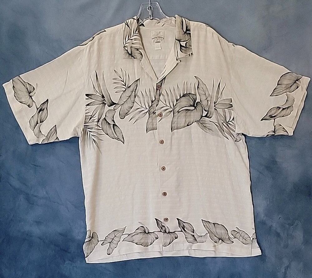Tommy Bahama 100% Silk Shirt Mens Large Relaxed Fit Hawaiian Hibiscus Floral